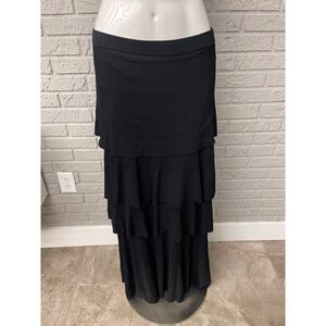 MISA Los Angeles Black Ribbed Layer Tiered Boho Maxi Skirt Size L